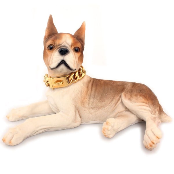 One Gold Strip(19mm,65cm)Metal Dog Chain Collar with Secure Buckle,Chew Resistant Cuban Link for Small Dogs American Pitbull German Shepherd