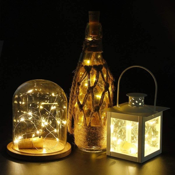 Pullon valot, 12x20 LED-korkkinauhavalot, lämmin valkoinen, kuparilanka, paristokäyttöinen, viinipullon valot, joulu, juhlat, hääkoristelut jne.
