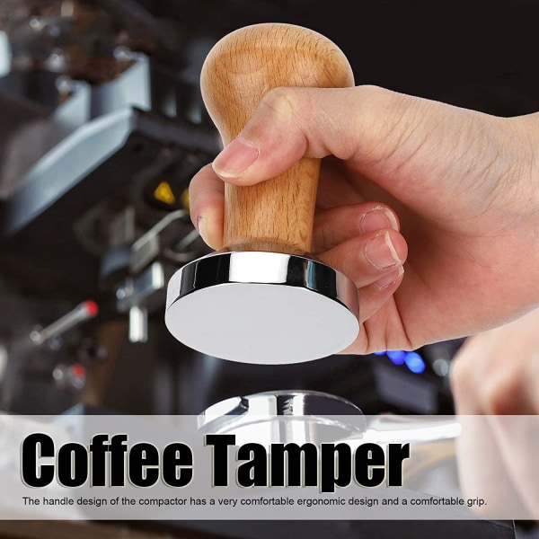 51mm Kaffeepres i Rustfrit Stål, Kaffetamper med Træhåndtag Espresso Tamper til Kaffemaskine