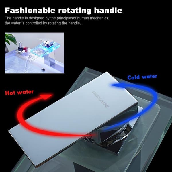 KLB handfat med RGB LED vattenfall badrumsblandare