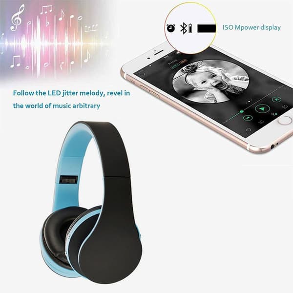 Bluetooth trådløse hovedtelefoner, over-ear headset med blå