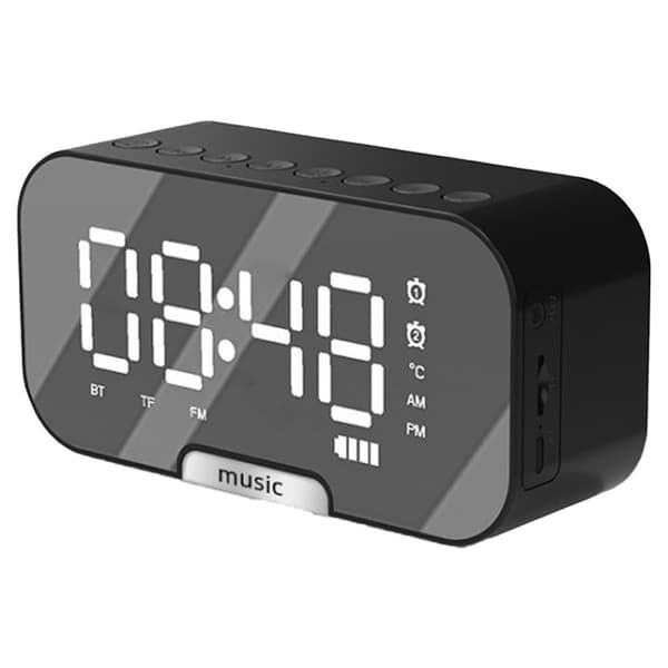 Trådlös Bluetooth-högtalare Spegelklocka Mini Väckarklocka Svart