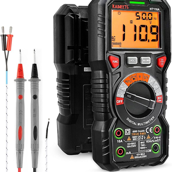 TRMS 6000 punkts automatisk digitalt multimeter (LED-tilkoblingsguide), profesjonell