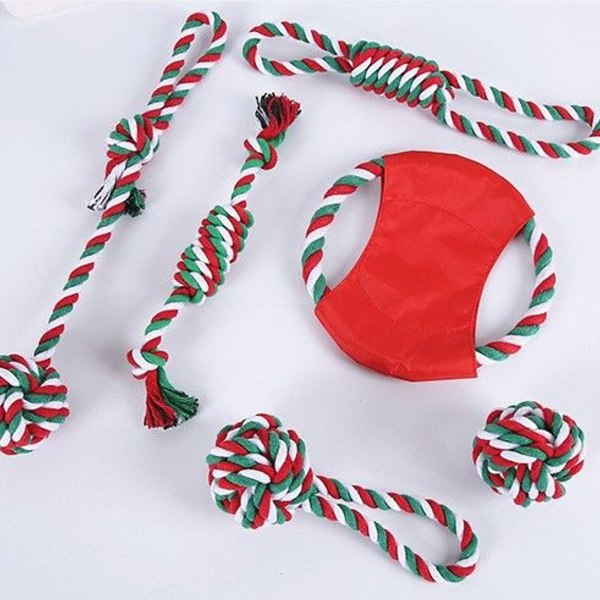 5 Pcs Dog Rope Toys Christmas Puppy Teething Toy with Knot KLB