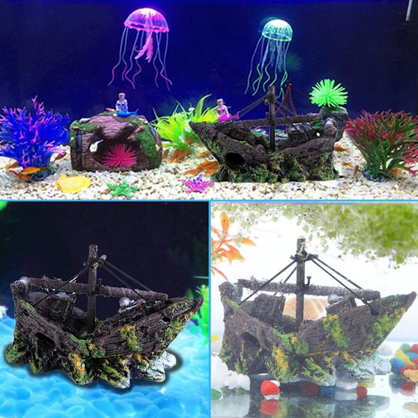 Konstgjord hartsakvarium prydnad akvarier skeppsbrott fiskebåt prydnad konstgjord akvariumbåt dekor fisk tank prydnad landskapsdekor(A)