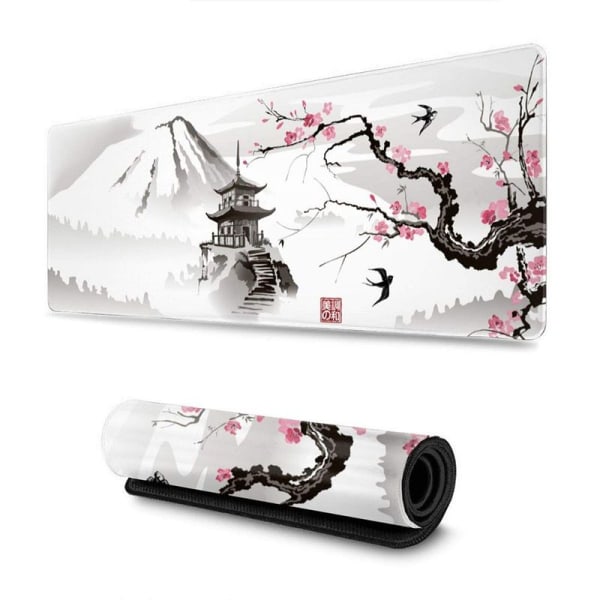 Japansk Pagoda og Cherry Blossom Branch Overdimensjonert spillmusematte