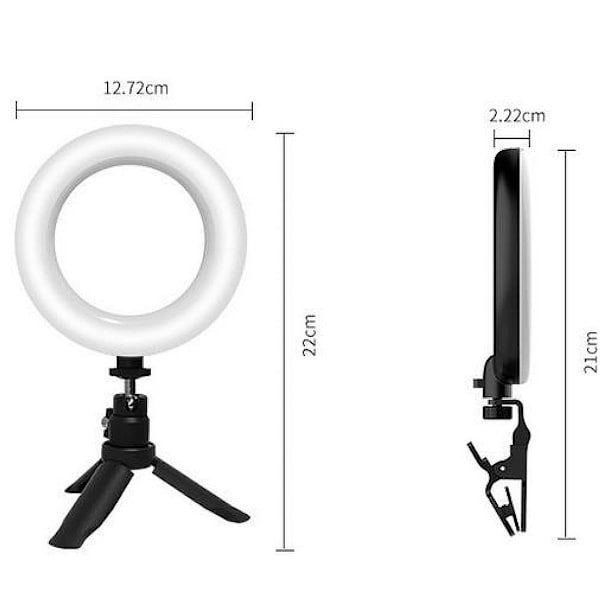 Ringlys bærbar PC, 5'' ringlys med stativ og klips, videokonferanselys med 5 KLB