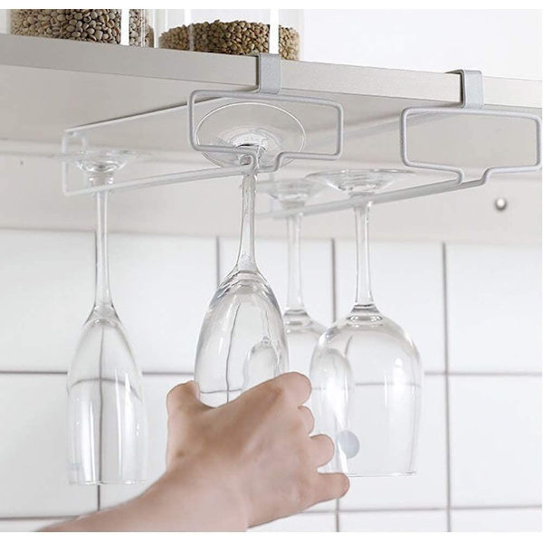 Hängande Glasställ i Metall för Vinglas Under Skåp Installation Rymmer upp till 4 Glas (2-pack, Vit)