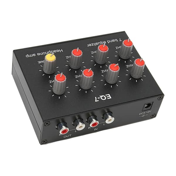 7-bånds lydequalizer, RCA-udgang, indgang, 3,5 mm interface KLB