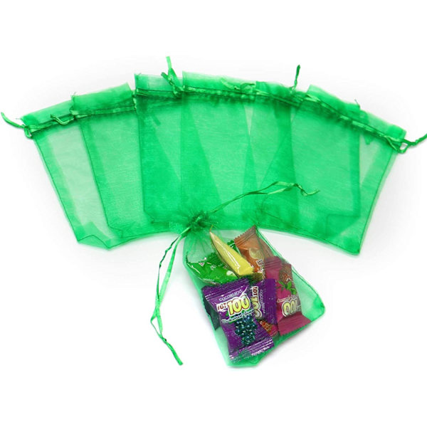 100 stk. 3,9\"x6\" Organzaposer med snørelukning, små grønne netposer til smykkegaver til babyshower, julefest (grøn).
