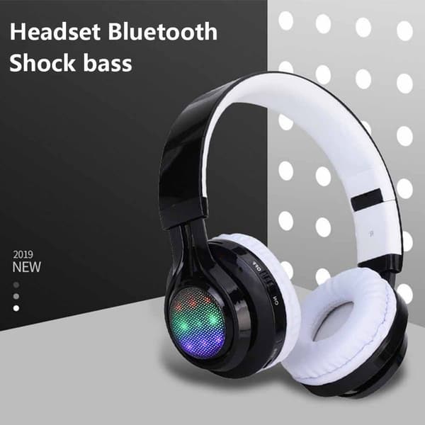 Bluetooth-hörlurar med ljus, hopfällbara trådlösa vita