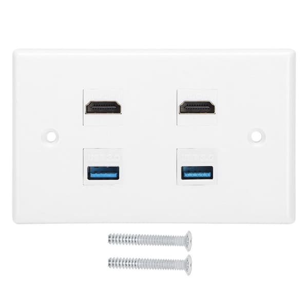 HDMI hunn til hunn, 2 USB-spenne, veggplate KLB