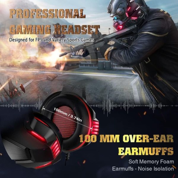 Gaming-headset för Xbox One, PS4, PC, Over-Ear-Gaming