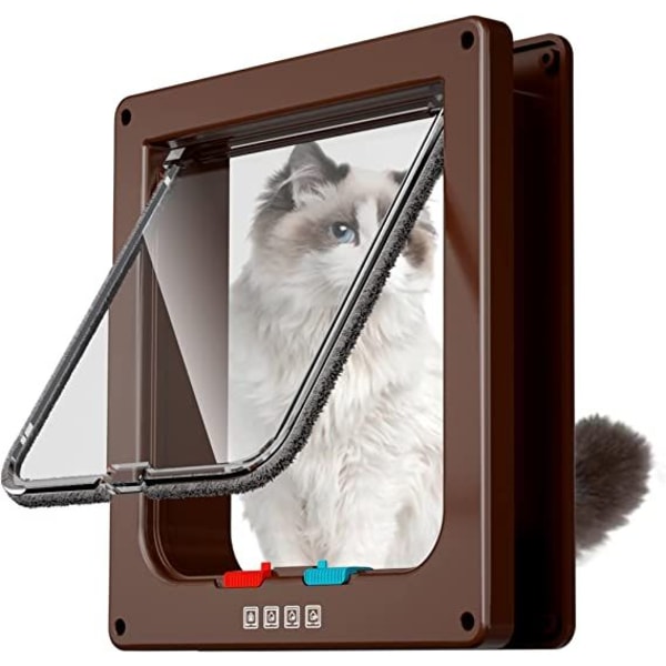 (Brun, størrelse M 19,7*19*5,3 cm) Lille kattedør (4-vejs låsbar kattelem til indvendige yderdøre, vejrbestandige kæledyrsdøre
