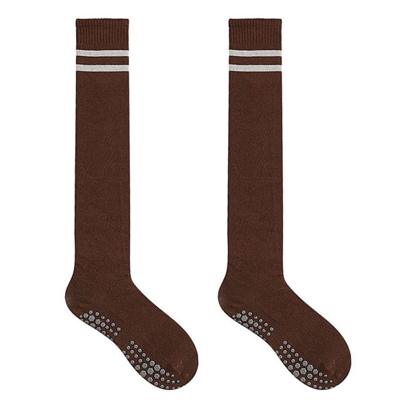 Knehøye tåløse lange sklisikre sokker - anti-skli kakaofarge KLB