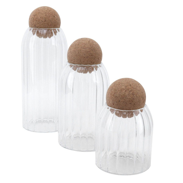 Pakke med 3 glass med kulekorker, transparent tetning, oppbevaring KLB