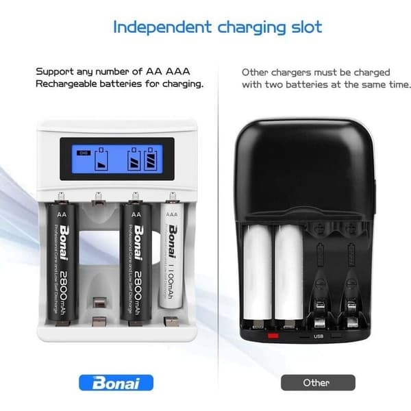 Hurtiglader for batterier, 4 spor, USB-port