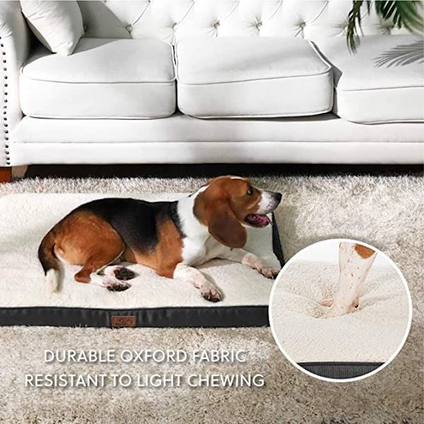 Ortopedisk avtagbar hundepute - Stor hundematte 76X51X7.5CM, skumbedseng med plysjtrekk, vaskbar hundematte