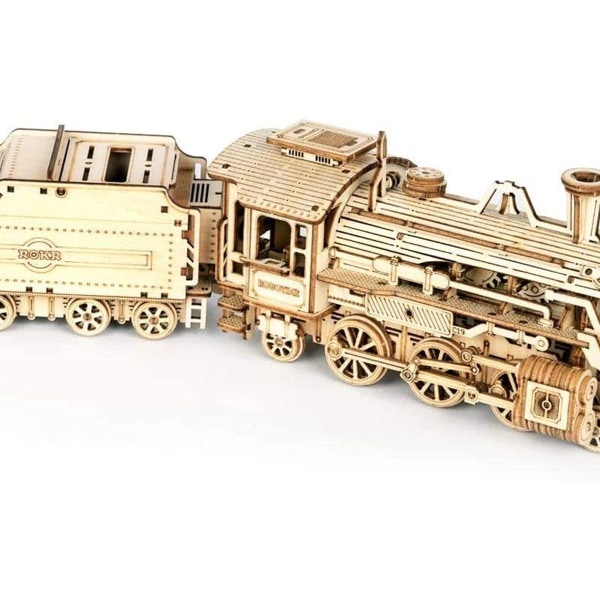 Lokomotiv mekanisk byggsats - 3D träpussel modell set tankespel - pussel G KLB