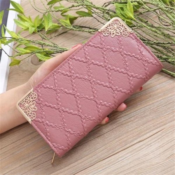 Kvinde Lang Pung Embossed Diamond Retro Mønster Multi Card Clutch (Gummi Jern