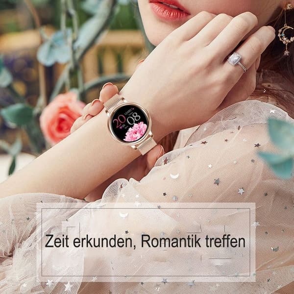 Smartwatch til kvinder med telefonfunktion 1,32 tommer HD fuld touchscreen, guld