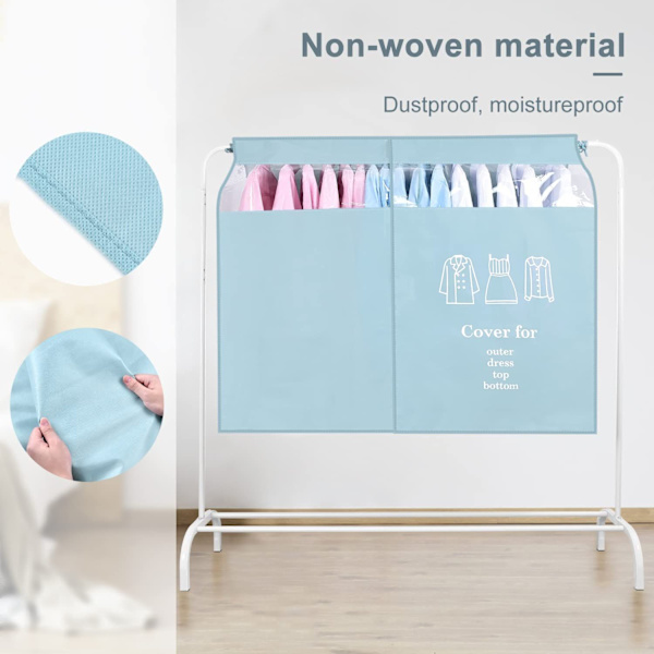 Genomskinliga dammskyddsfodral för kläder, transparenta fönsterklädskydd, universella klädskydd för skjortor, kostymer, rockar, kläder (90 x 110 cm, blå)