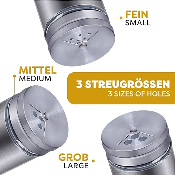 2 sølv rustfrit stål krydderidåser 60ml - med glasvisning