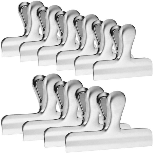 Paket med 10 clips i rostfritt stål, clips för chipspåsar, 7,7 cm breda, robusta