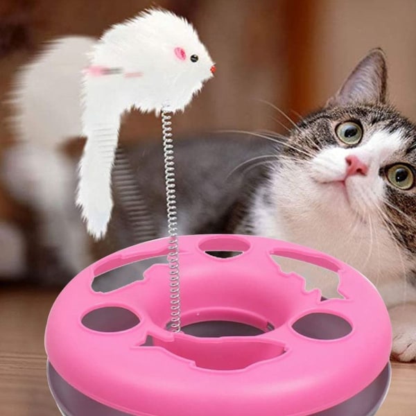 Kattelegetøj med mus, kuglebane, kugle med klokke, pink KLB