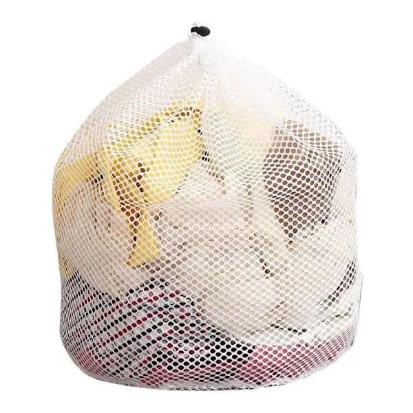 2-pack liten kommersiell nät tvättpåse med dragsko för sovsal, resor, högskola, lägenhet, camping, husbil, maskintvättbar, dörrhängande nätpåse, 30x4