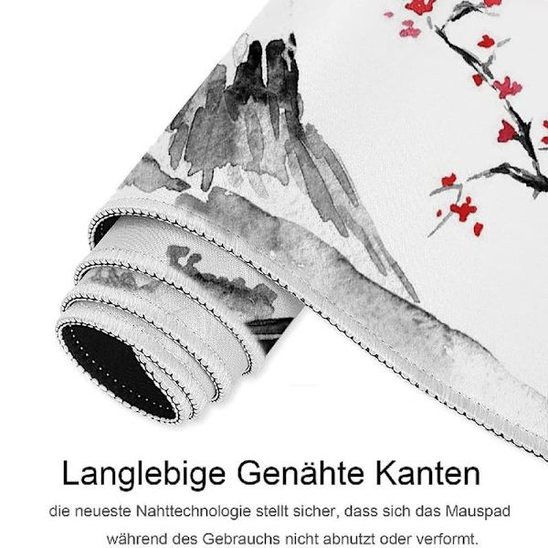 Gaming Mousepad 800 x 300 mm Japansk Blækmaleri Bjerg Sakura Sol Mount Fuji