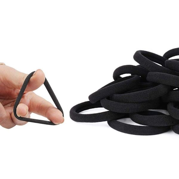 Pakke med 100 sorte hårstrikk, sorte myke elastiske hårstrikk