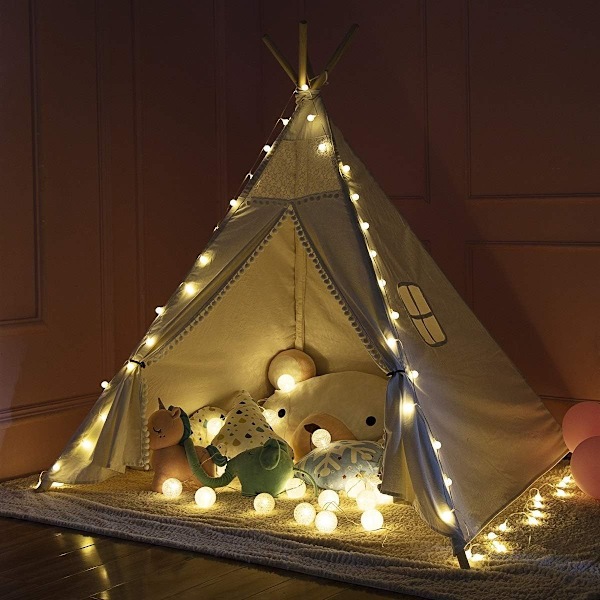 Lämmin valkoinen 20 LED-pallovalosarja Ø 6 cm puuvillajohto KLB
