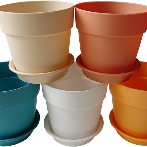 5pcs Colorful Mini Resin Plastic Flower Pots with Saucers Flower Pot