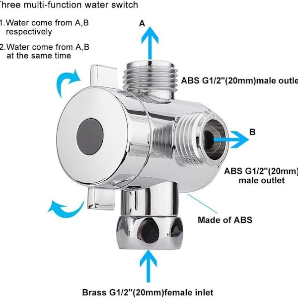 Vejskilleventil til bruser G1/2 tommer Multifunktionel vandseparator bruser