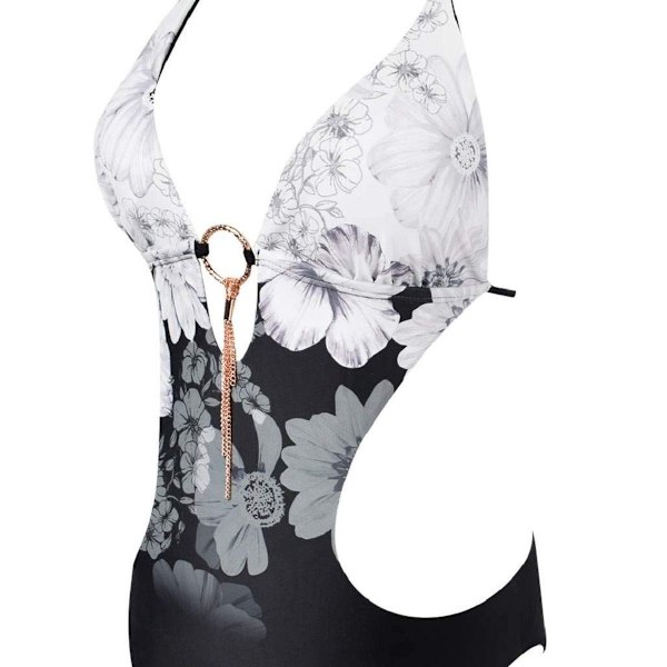 Hel badedragt V-hals halterneck cut out trekantbikini