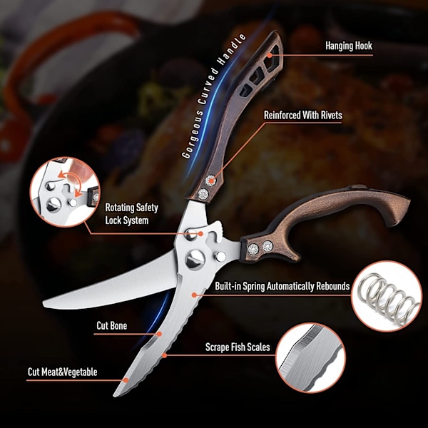 Professionella köksaxar, rostfria fjäderfäsaxar, tandade köttsaxar, bensaxar med presentförpackning för kyckling