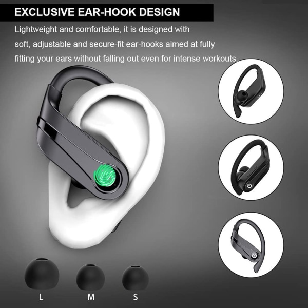 Wireless Earbuds, Bluetooth 5.1 Sport Wireless Headphones Black