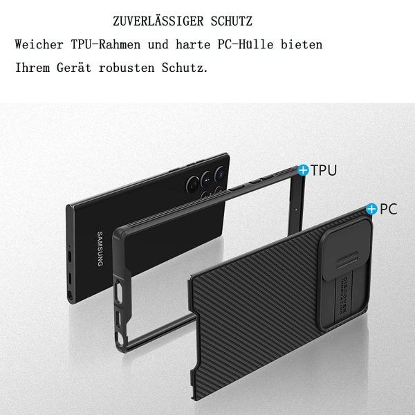 Mobiltelefonetui kompatibel med Samsung Galaxy S22 Ultra etui, kamerabeskyttelse med