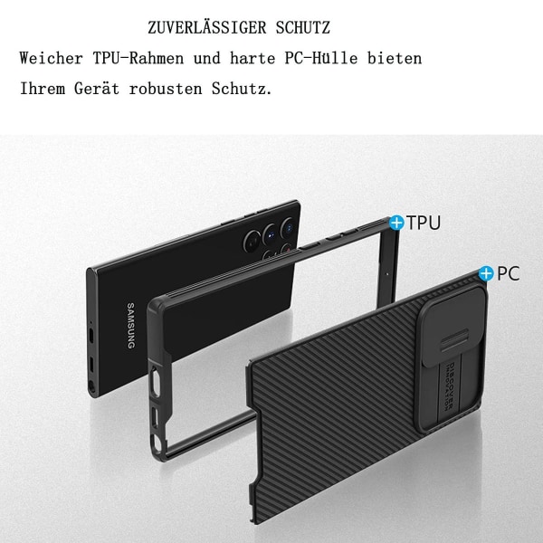 Phone case kompatibelt med Samsung Galaxy S22 Ultra case, kameraskydd med