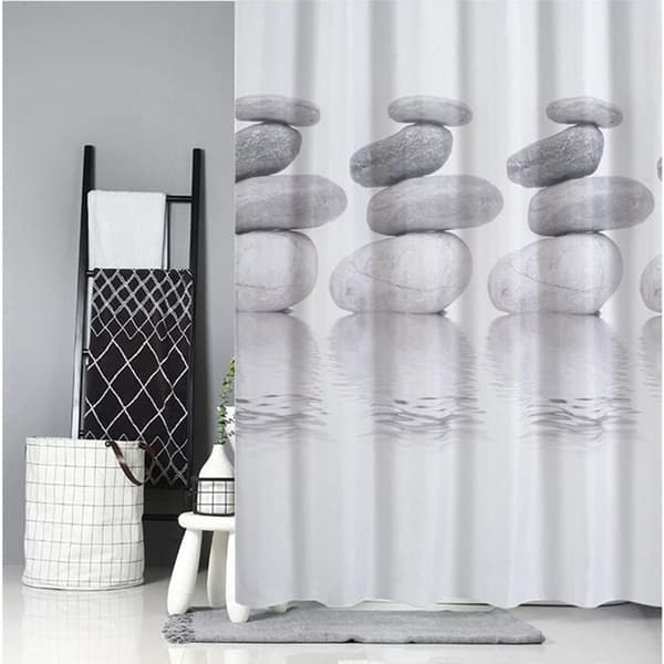 Duschdraperi 180x200 småsten grå, textil, mögelresistent, vattentät duschdraperi