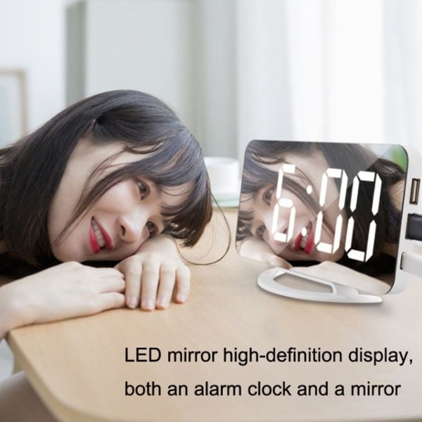 TS-8202 Multifunktionell LED Vibrerande Spegel USB Väckarklocka