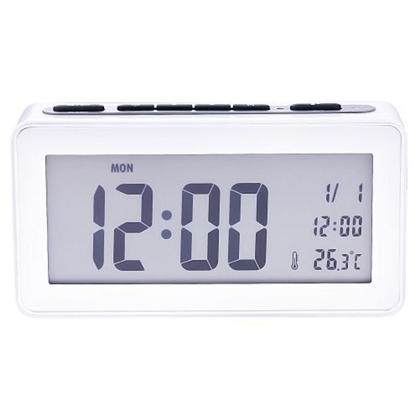 Sängbordsalarmklocka med LED-display (vit)