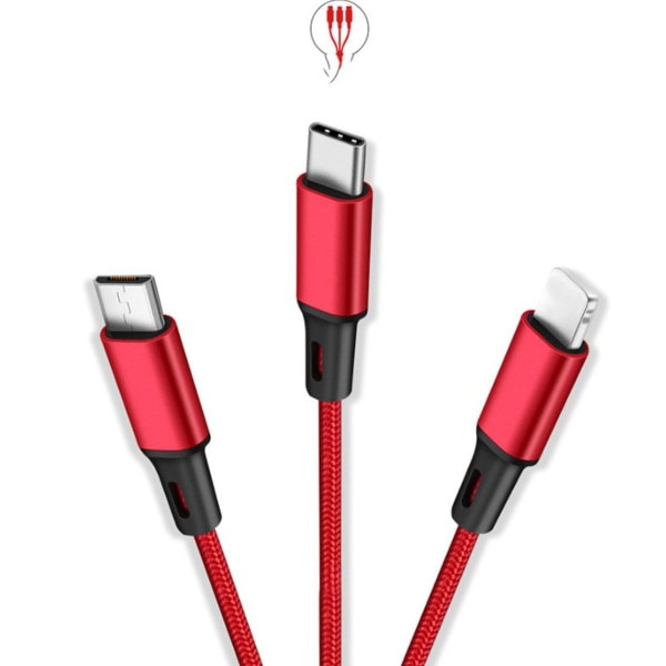 Multi USB kabel, GIANAC 3 i 1 ladekabel nylon multipel sølv KLB