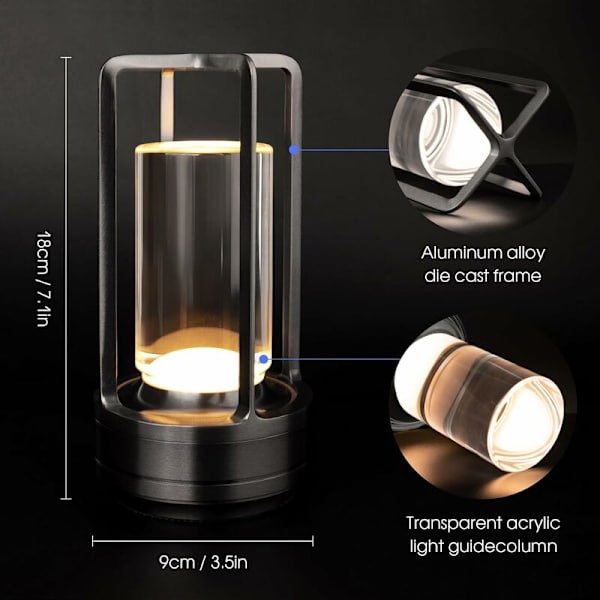 Färger Sladdlös Uppladdningsbar LED-skrivbordslampa med Touch Control - Dekorativ Bärbar Sänglampa för Sovrum, Vardagsrum och Kontor (Silver) KLB