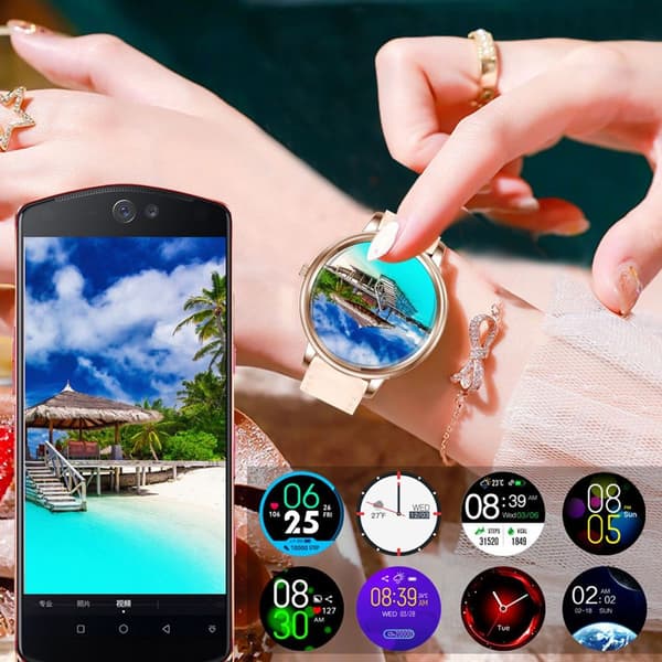 Smartwatch til kvinder med telefonfunktion 1,32 tommer HD fuld touchscreen, guld