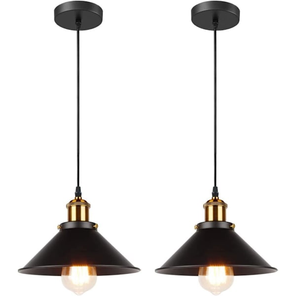 2x Retro Pendellampe Industriell Design Edison Lys Pendellampe E27 Metall Pendel Lysekrone,Ø 22cm(Svart 2 PAKKE)