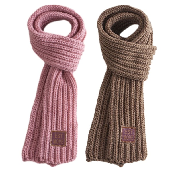 2 stk Varm vinterstrikket tørklæde til børn Varm halstørklæde Khaki + Pink