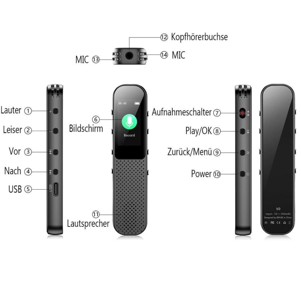 64 GB digital stemmeoptager Mini, 3072 Kbps stemmeaktiveret KLB