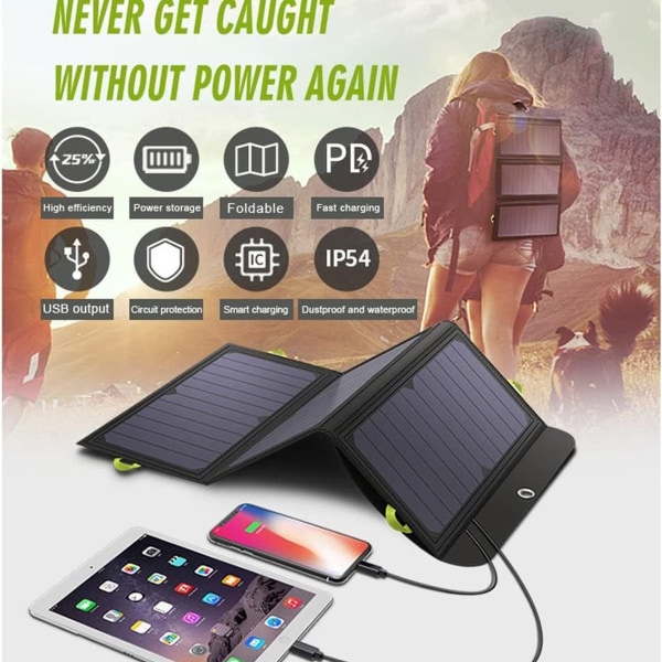 20W Foldbar USB 5V Solcelle Panel Bærbar Bærbar Sol Sideholder
